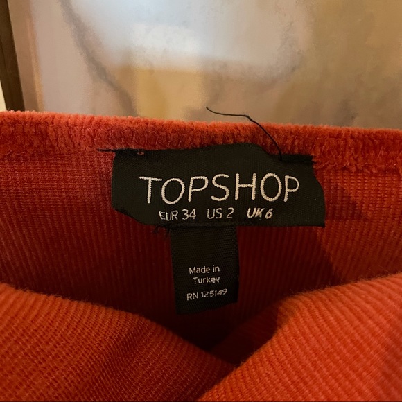 Topshop 2 rust orange corduroy mini dress pockets - Picture 4 of 9